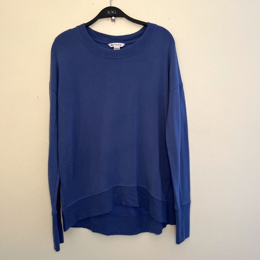 ATHLETA Seasoft Ribbed Modal Crewneck Pullover Oversize Sweatshirt, Blue- Small